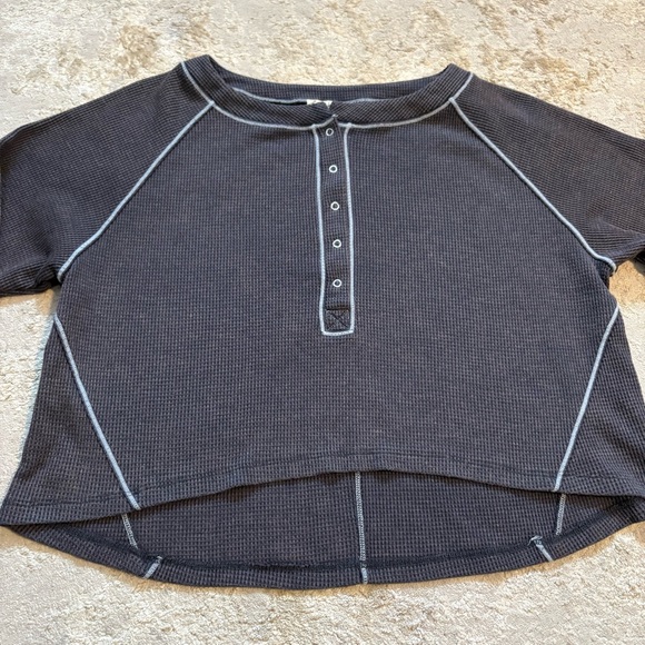 Free People Early Nights Heather Grey Henley Thermal Long Sleeve Top Size Small - Picture 3 of 9